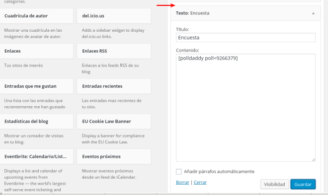 Arrastrar el widget Texto a la barra en la que se quiera visualizar