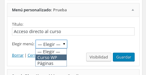Selección del menú a mostrar en el Widget