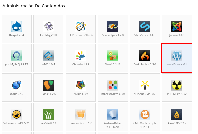 Seleccionar WordPress