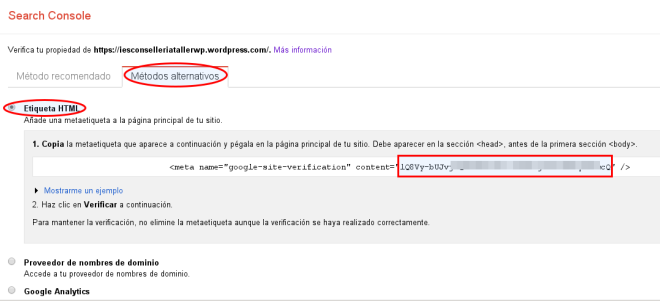 Obtención del código de verificación